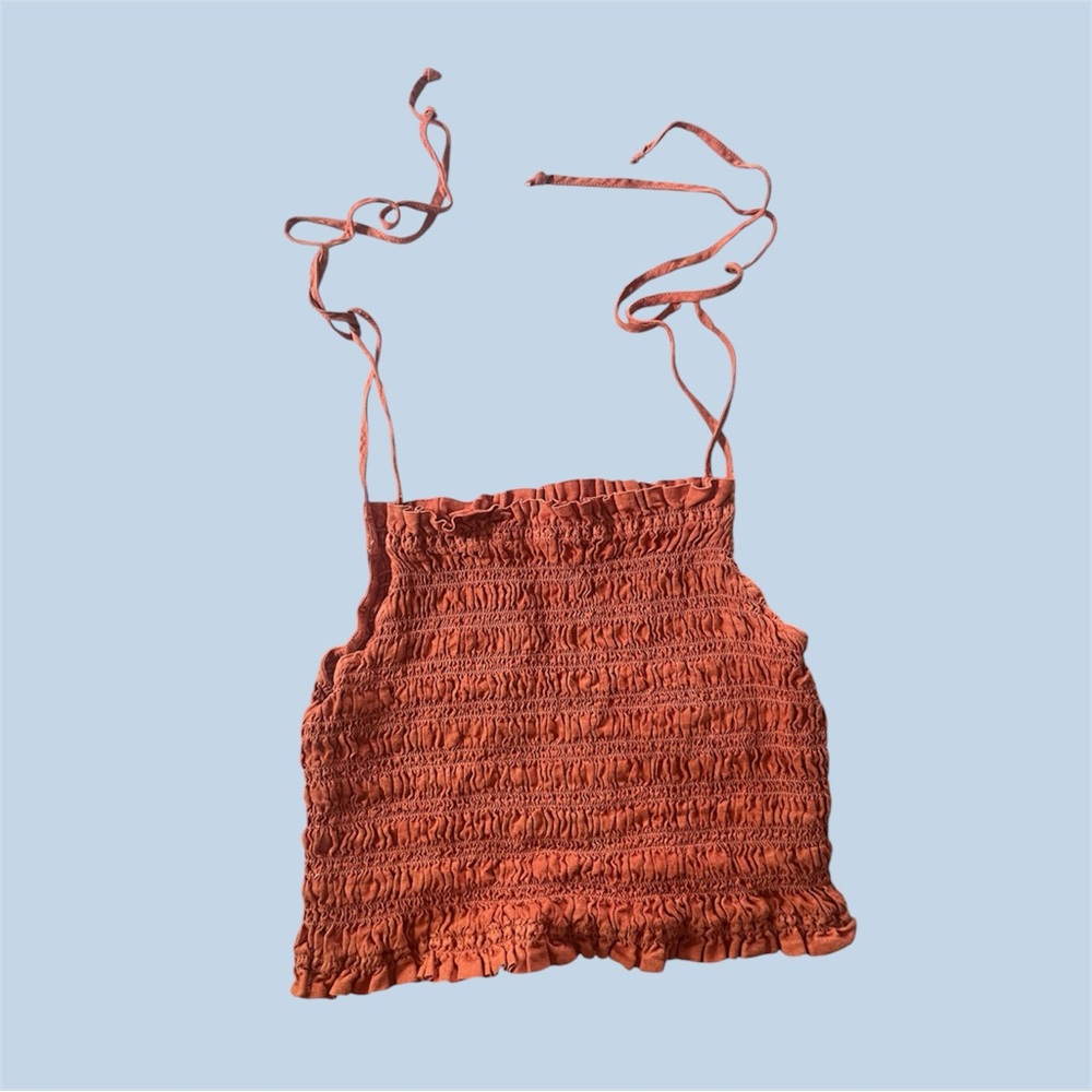 Bella Dahl smocked linen tie shoulder top